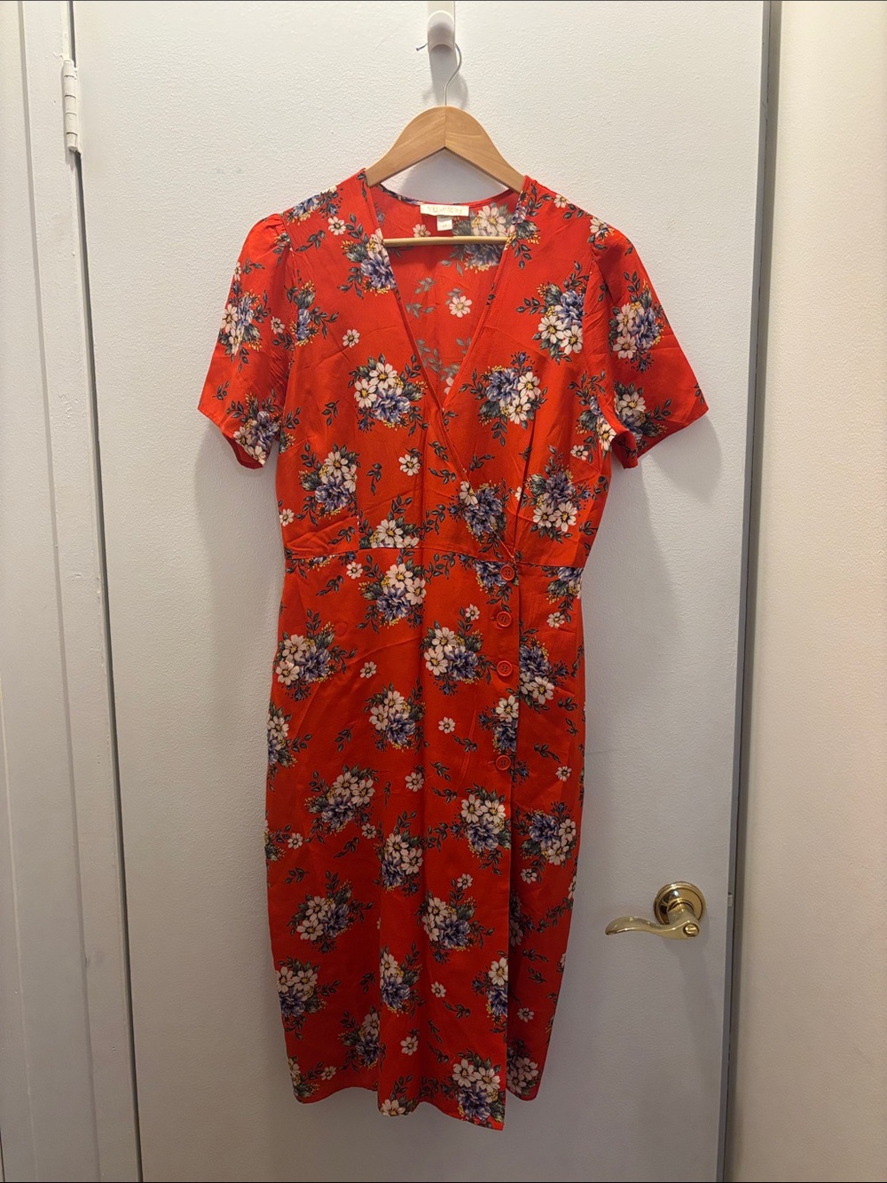 Yumi Kim Red Floral Wrap-Style Midi Dress